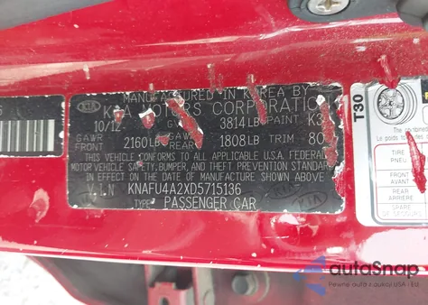 2013 Kia Forte Ex z USA, uszkodzony, nr VIN KNAFU4A2XD5715136